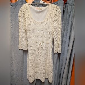 xxi Cream Crochet Long Sleeve Dress